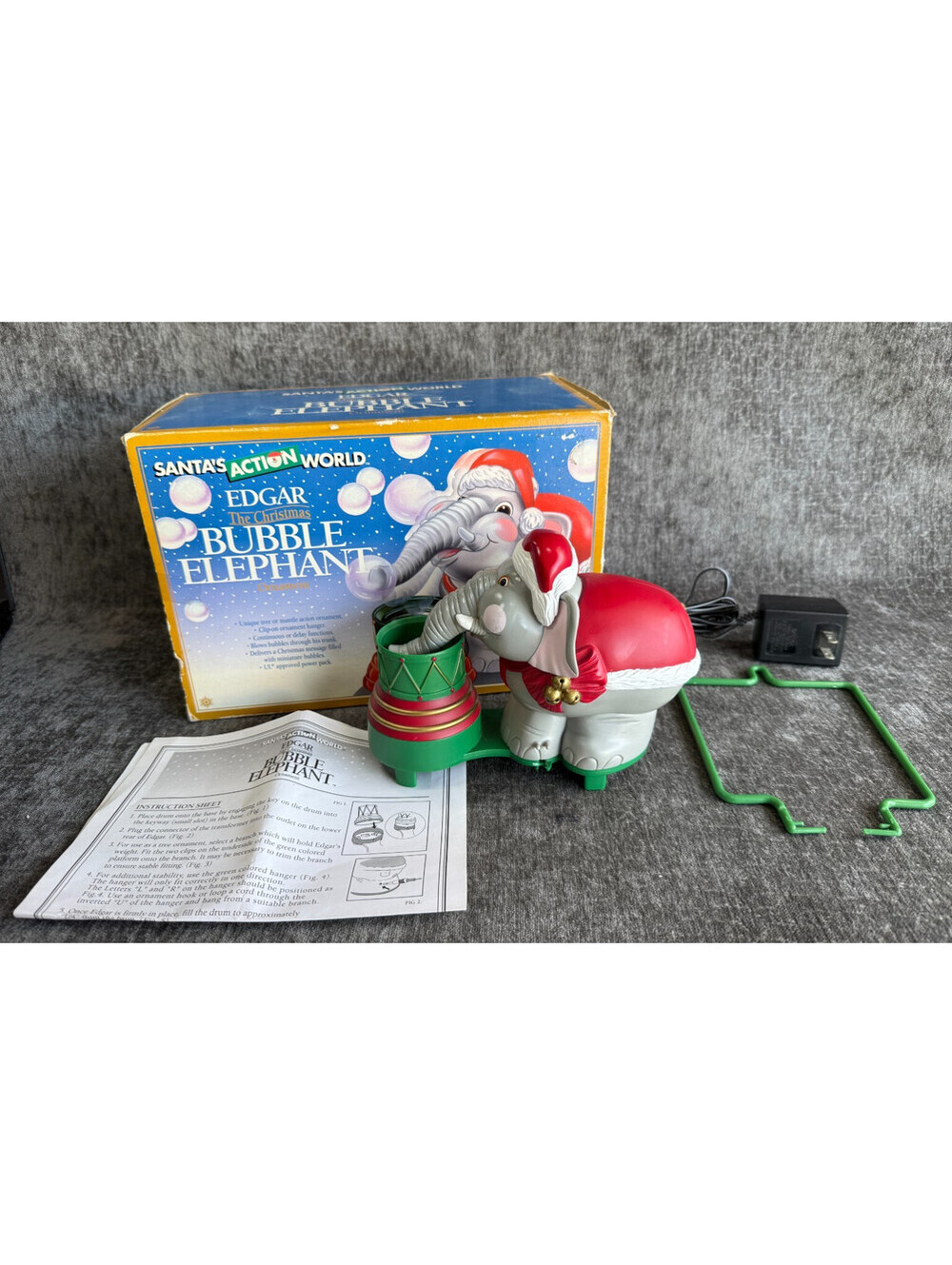 Vintage Santa's Action World Edgar The Christmas Bubble Elephant Ornament In Box